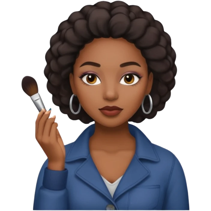 Hyper Realistic 30 year old black woman doing her own make up with toned down clothing emoji