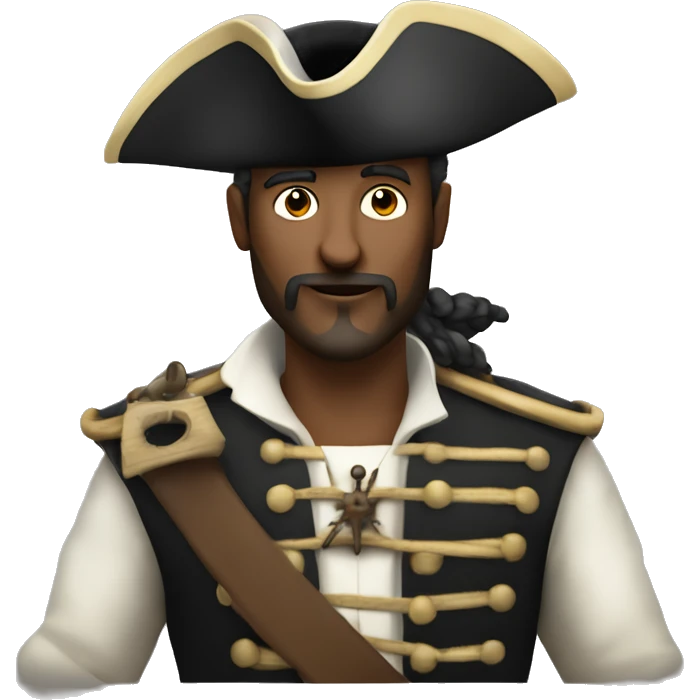 white pirate on a caravel ship, looking true a binocle and with is hand on the face emoji