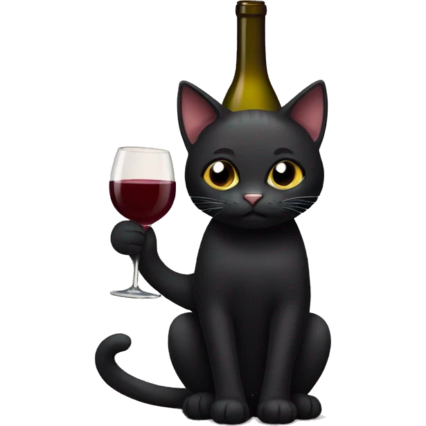 Black cat with wine emoji