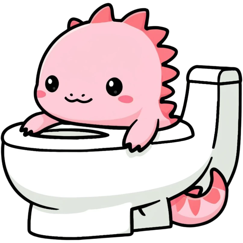 pink axolotl sitting on a white toilet simple style emoji