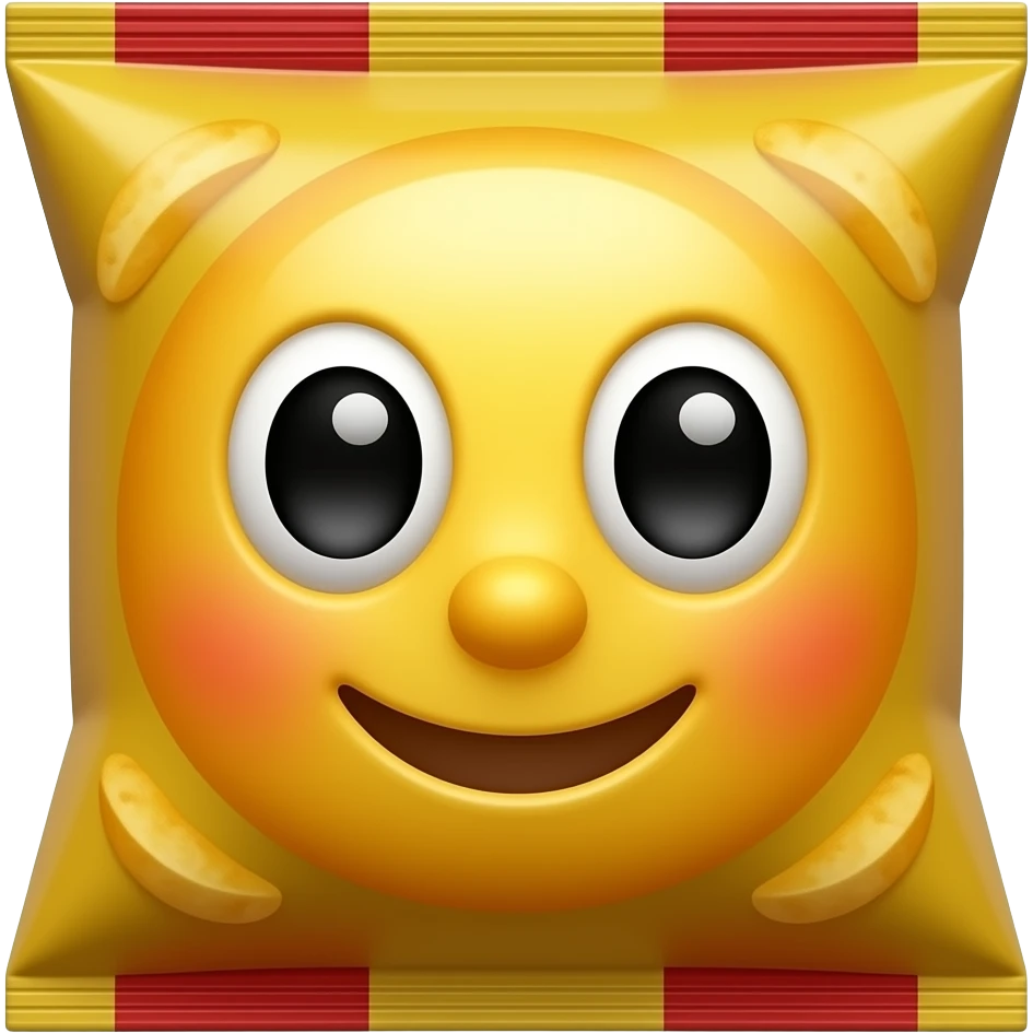 potato chips can emoji, apple ios style, yellow red packaging, glossy 3D, minimal, centered, transparent background or green background, high resolution emoji