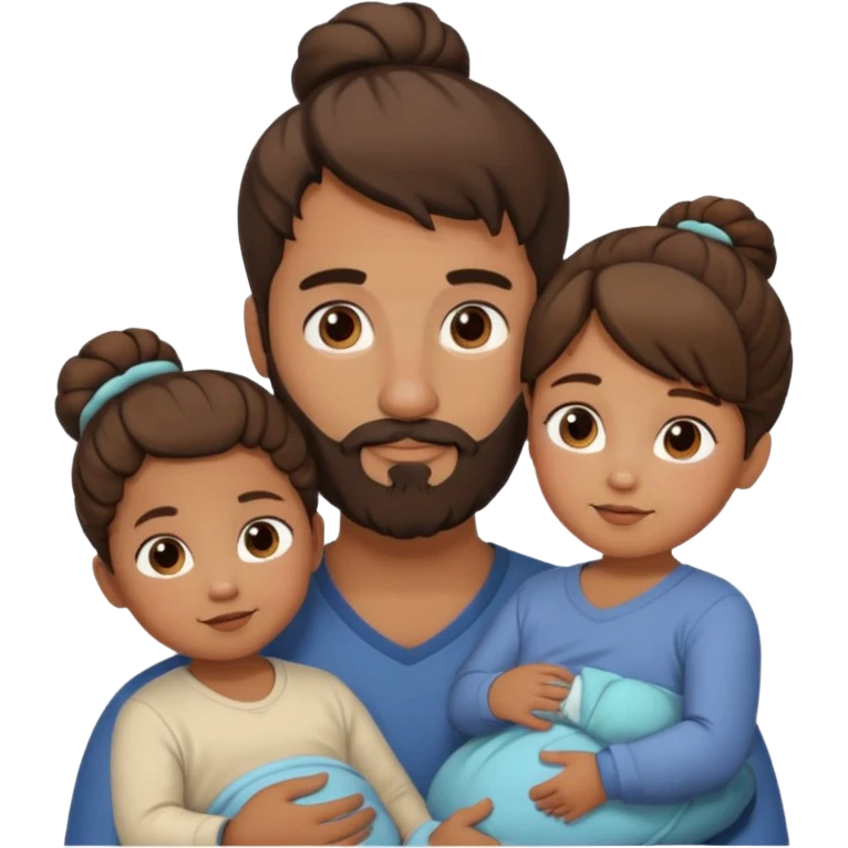 brown family with mom dad teenage daughter toddler son and baby. moms hair is in a bun. dad has a beard.  emoji