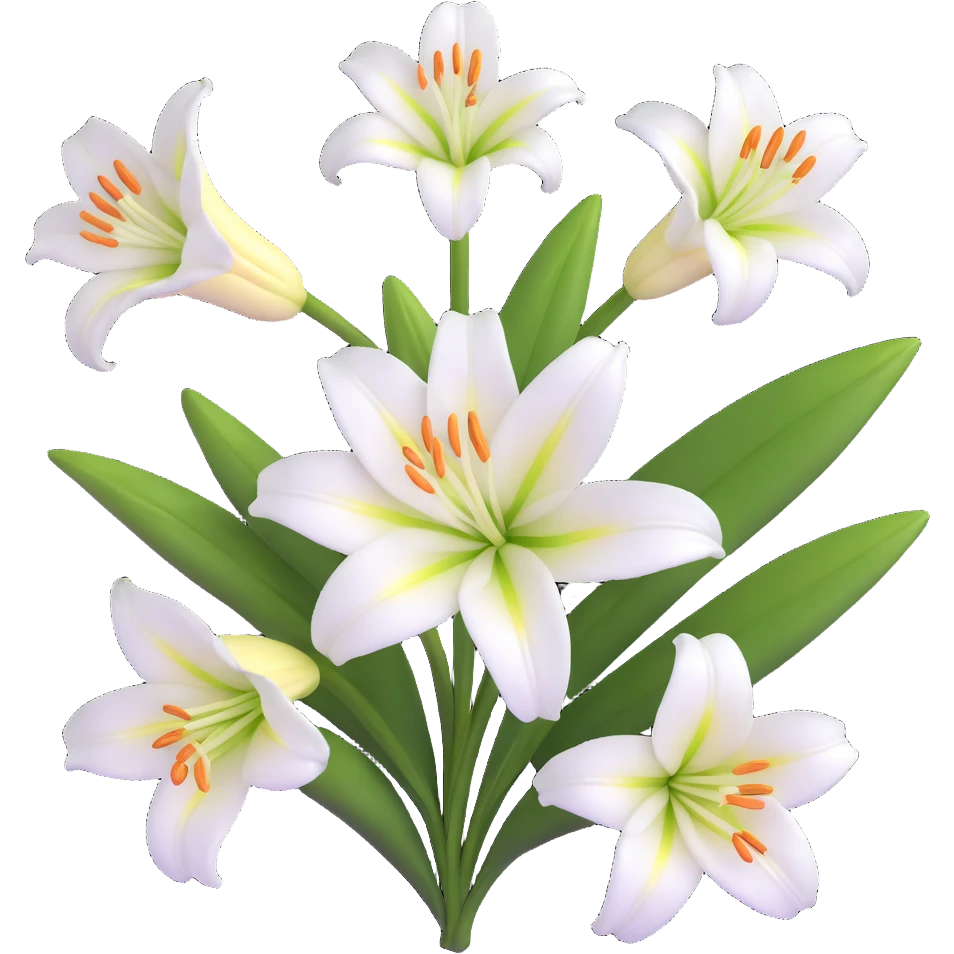Detailed white lily flower with botanically correct six petals and six stamens, realistic appearance emoji