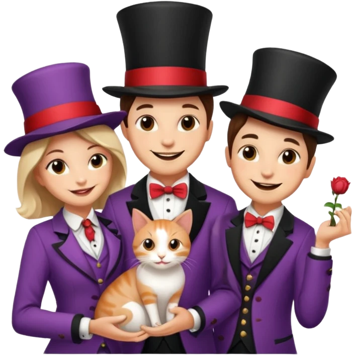 magician couple and their pet cat emoji