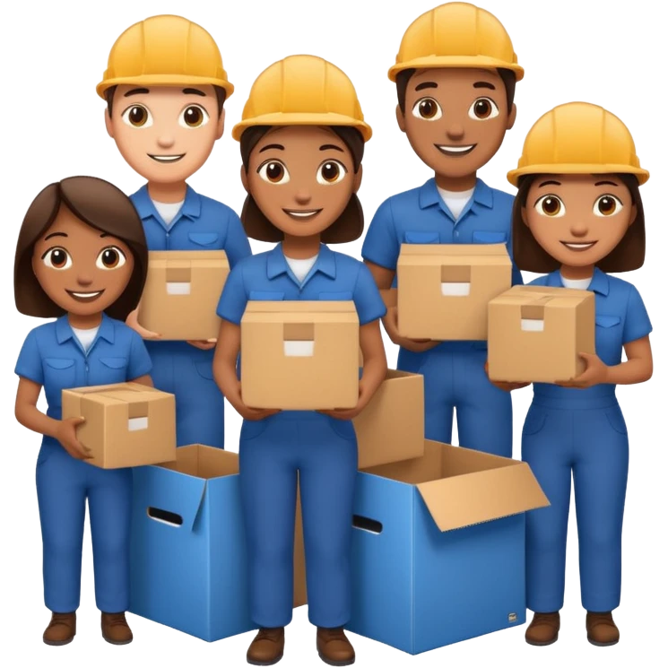 Generate a realistic emoji-style icon workers in a stoage room being efficient while packing emoji