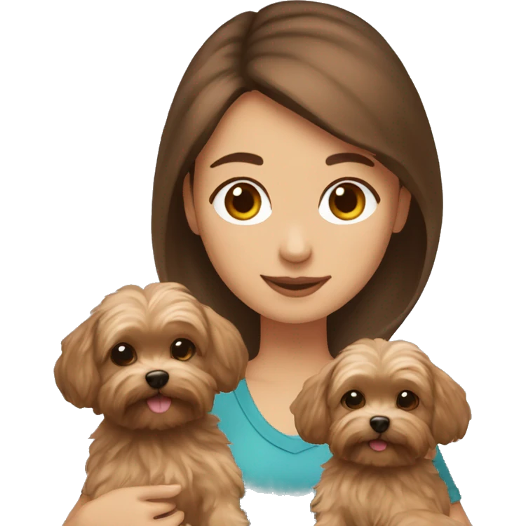 Girl with brown hair holding maltipoo and yorkie emoji