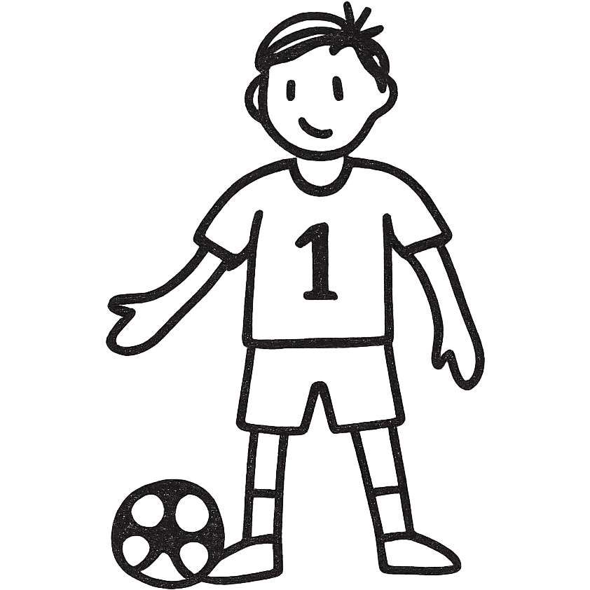 football player, simple and bold, hand drawn black outline style emoji