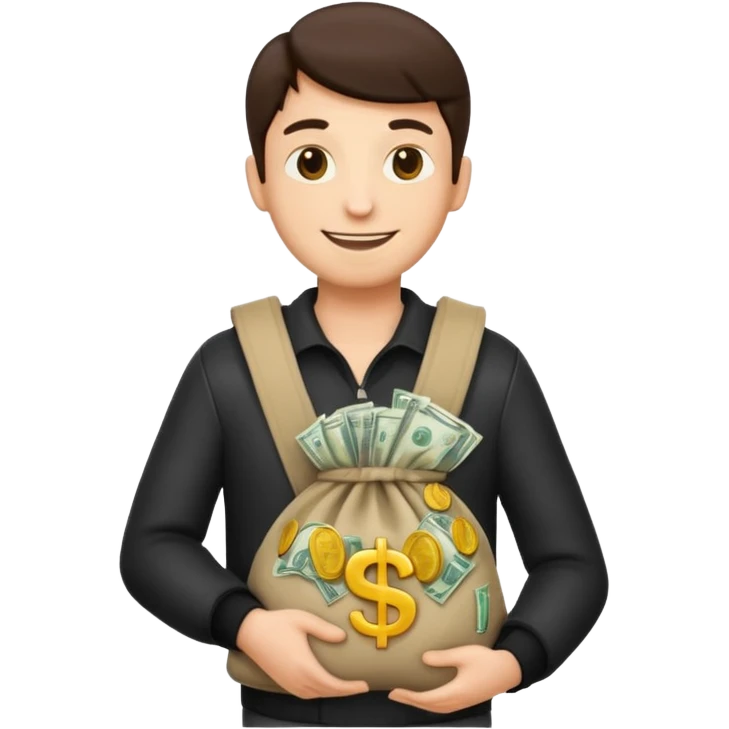 یه آدم قد بلند دزد ایموجی شکل هم باشه یه کیسه پول  گرفته باشه روی کمرشدستش یاشه emoji