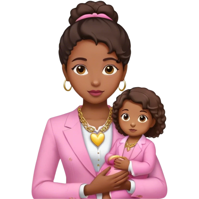 Black girl with hair down with baby edges and formal clothes that are pink for her interview and a gold heart necklace  emoji