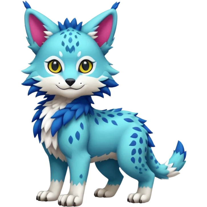 Colorful tropical kawaii cute Lynx-Trico-Sergal-Wolf-Vernid-Fakémon-Pokémon-creature (full body) emoji