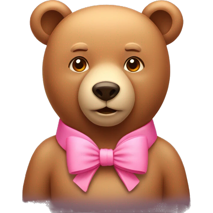 light brown bear with pretty pink bow around neck emoji