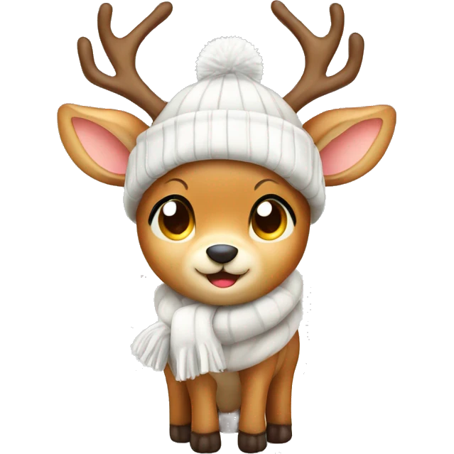 Cute shy deer with winter hat emoji
