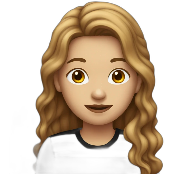 woman with long wavy light brown hair wearing black stripy t-shirt emoji