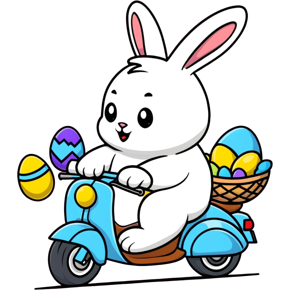 Easter bunny riding a motorcycle with Easter eggs emoji
