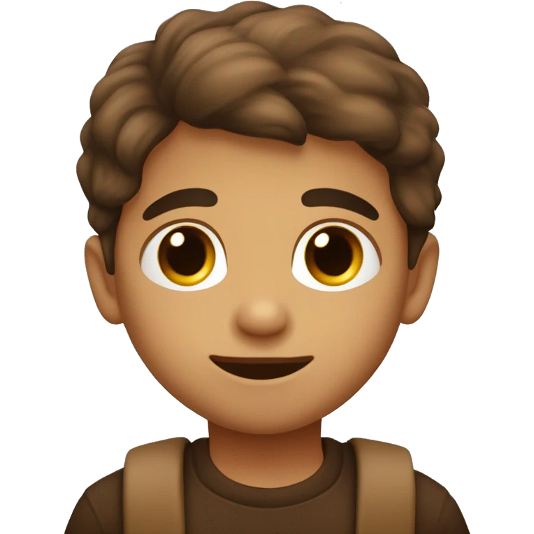 niño con pelo marron oscuros, ojos marrones y sonr emoji