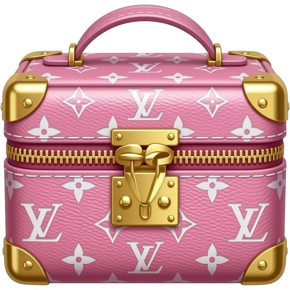 cosmetiquero realista con cierre dorado  abierto LV rosado emoji