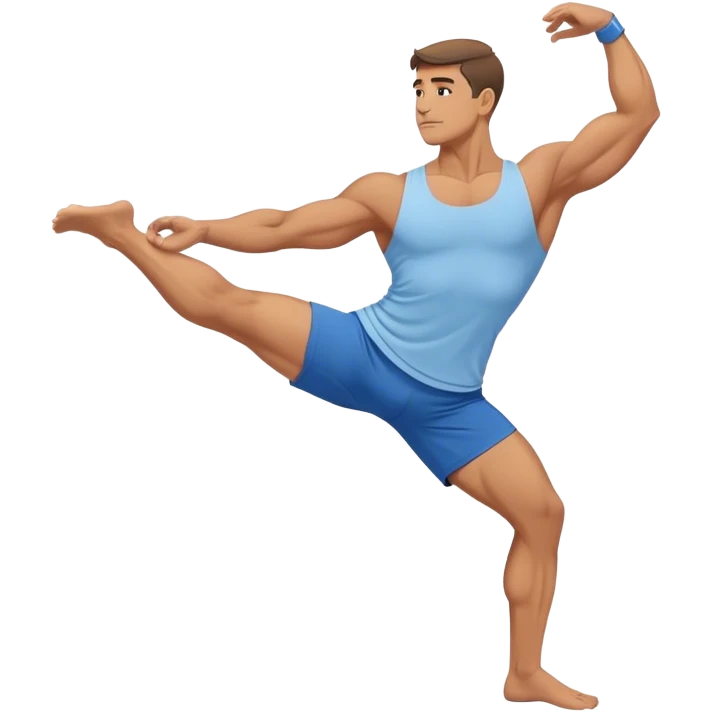 buff man with blue short Crescent Lunge yoga emoji