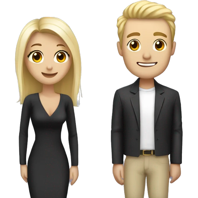 a couple of men and women the woman is white very pretty with blond hair the man is handsome taller than her with black hair emoji