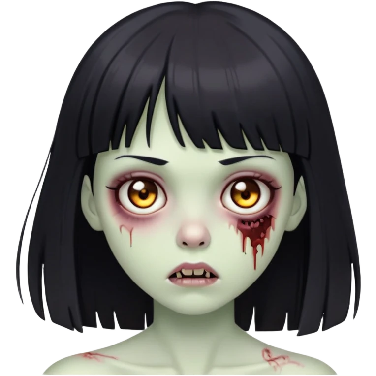 a zombie girl with bangs and straight Black hair and brown eyes emoji