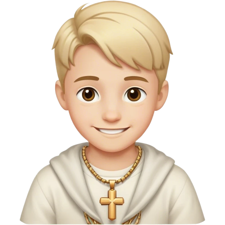 smiling boy with cross necklace cartoony emoji