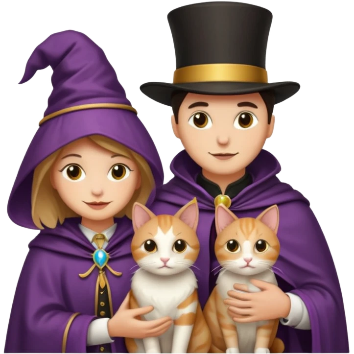 magician couple and their pet cat emoji