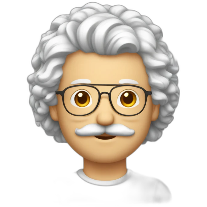 homme blanc cheveux bouclé et brun, fine lunette et moustache emoji