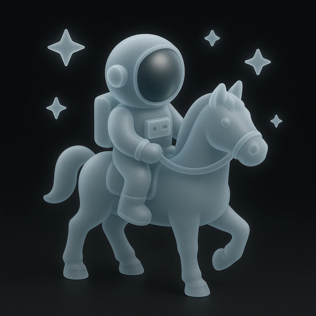 astronaut on horseback with stars in background emoji