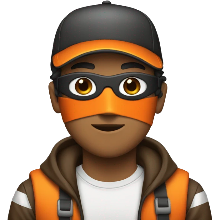men with orange cap with striped shirt and black mask ang brown pants  emoji