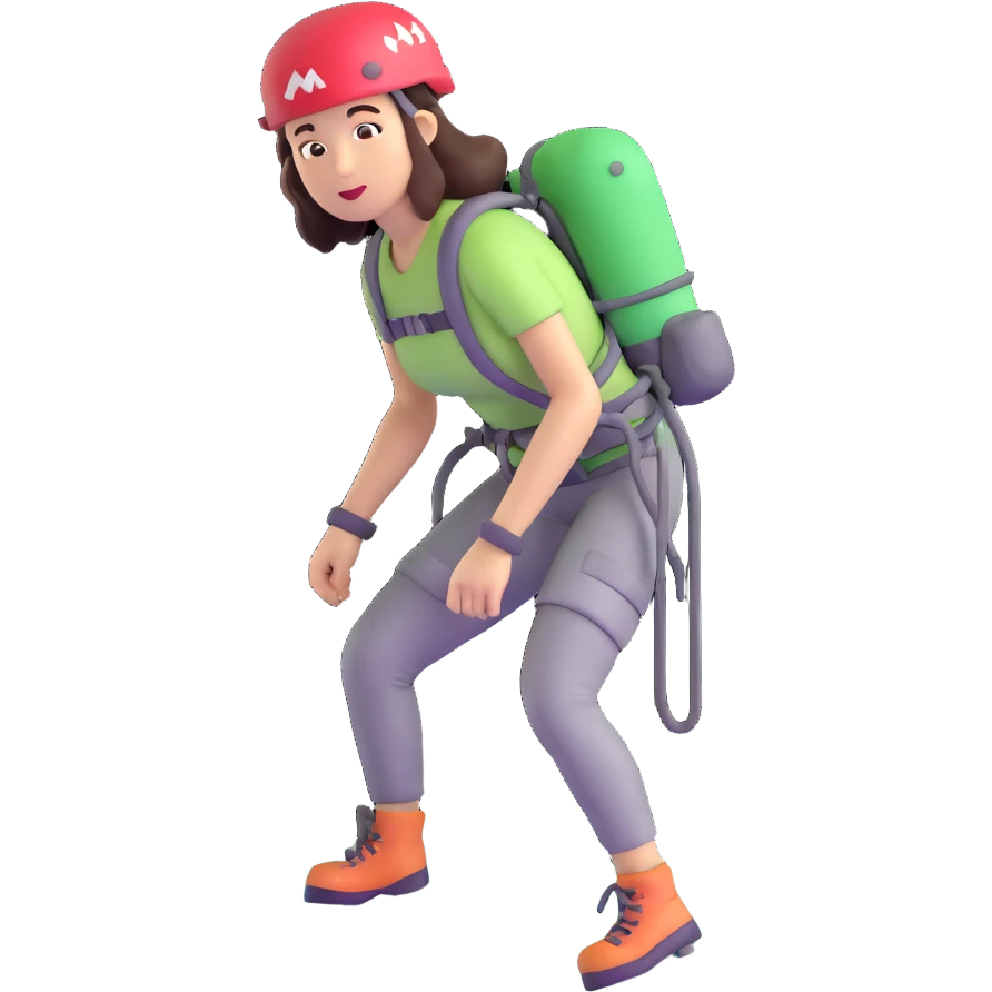 female mountain climber wearing light pink emoji