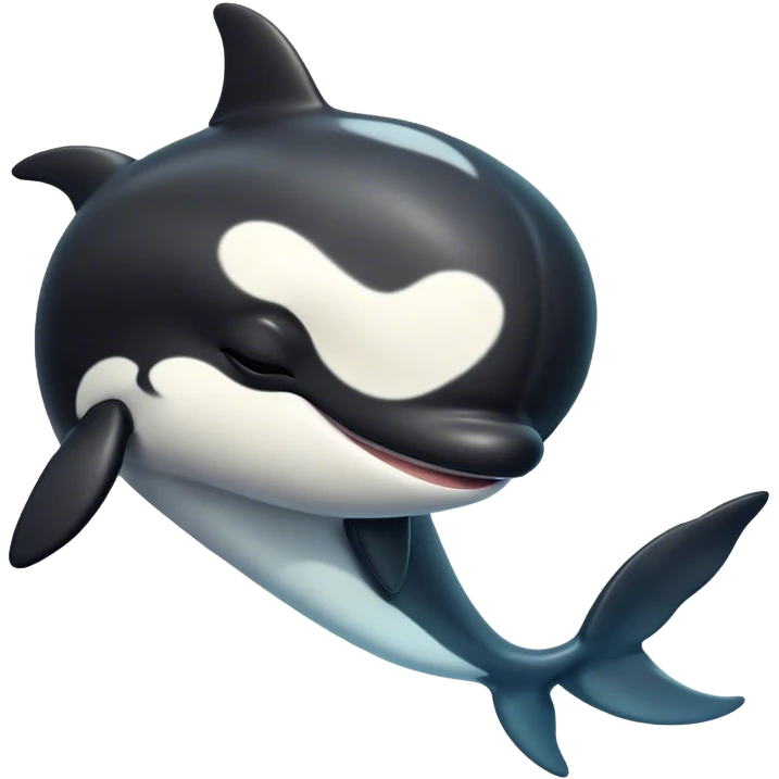 Meme-Worthy Cute Sleeping orca Portrait Emoji, Head resting peacefully with a contented smile, showcasing a smooth black-and-white body with gently drooping fins and eyes softly closed in serene slumber, Simplified yet adorably endearing features, highly detailed, glowing with a soft, drowsy deep-sea light, high shine, relaxed and utterly lovable, stylized with an air of playful oceanic laziness, soft glowing outline, capturing the essence of a sleeping orca that feels destined to become the next viral icon of adorable marine rest! emoji