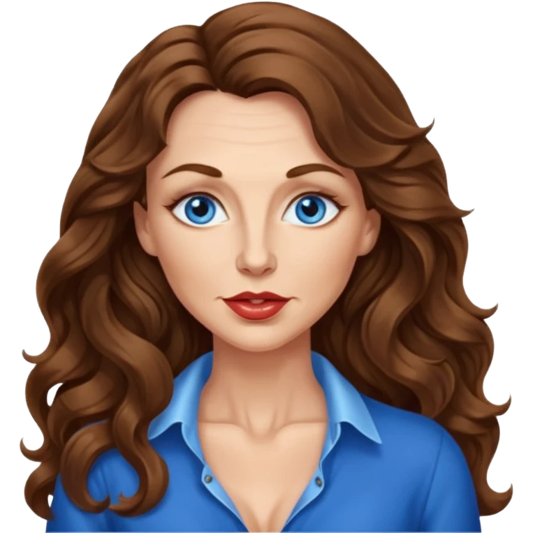Extra Long wavy hair, brown hair, blue eyes Caucasian, age 50, sexy clothes boobies, kissing emoji