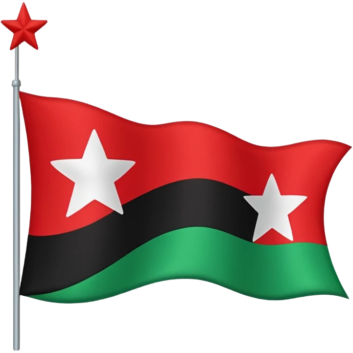 A horizontal tricolour flag of red, white, and black; charged with two green stars at the centre. emoji