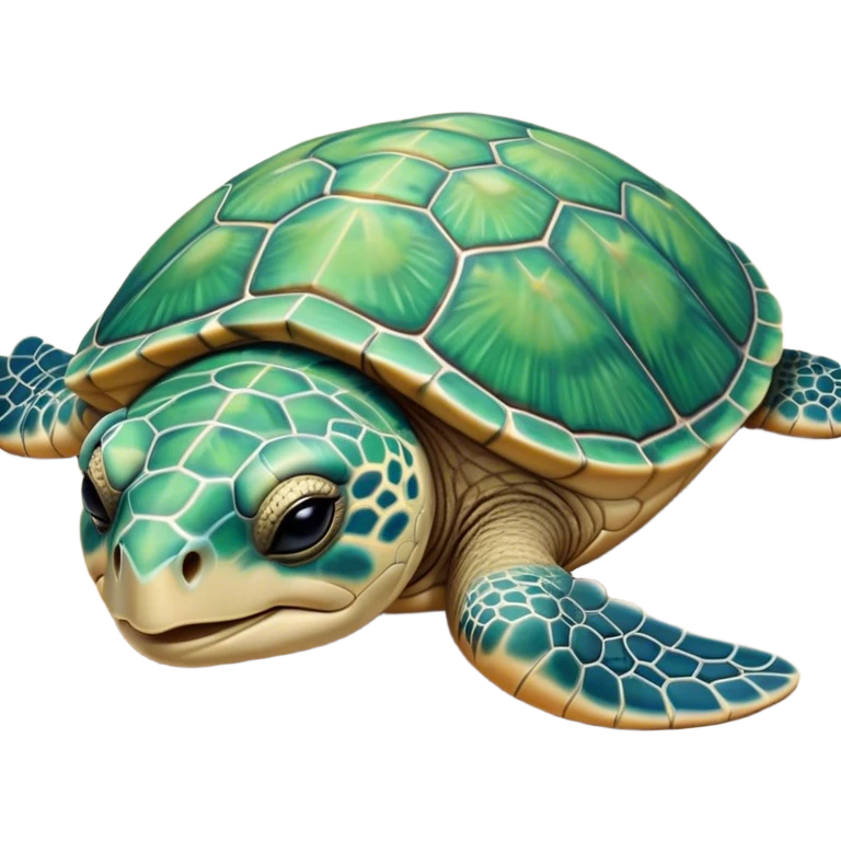 Meme-Worthy Cute Sleeping Sea Turtle Portrait Emoji, Head resting peacefully with a contented smile, showcasing a stately, patterned shell and a smooth, ancient body with eyes gently closed in serene slumber, Simplified yet adorably endearing features, highly detailed, glowing with a soft, drowsy oceanic light, high shine, relaxed and utterly lovable, stylized with an air of playful laziness, soft glowing outline, capturing the essence of a sleeping sea turtle that feels destined to become the next viral icon of adorable rest! emoji