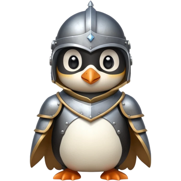 cute penguin in medieval knight armor, visor up emoji