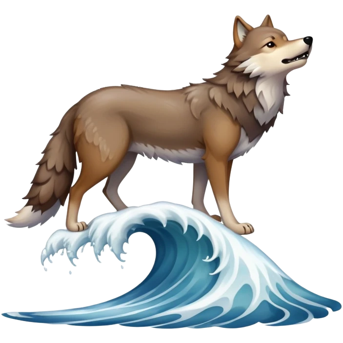 Wolf surving on a wave emoji