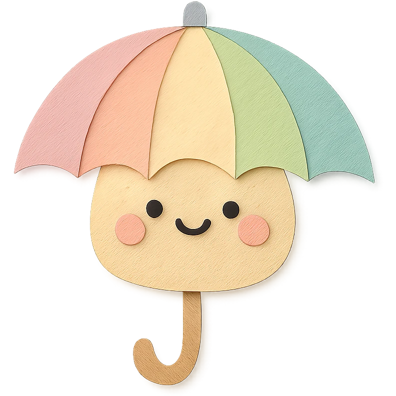 kawaii rainbow umbrella, smiling face, soft pastel palette, no arms or legs, full body, paper craft style emoji
