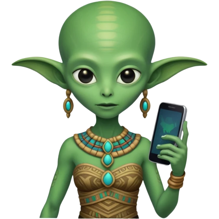alien with mayan custome dress and smartphone emoji