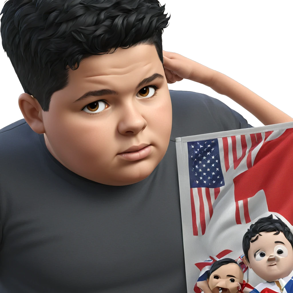 black haired boy with flag emoji