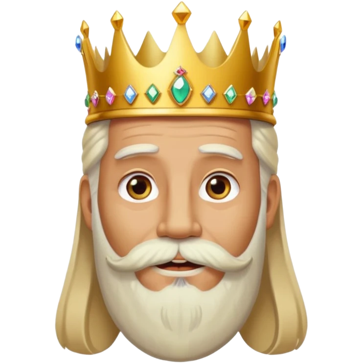 Create a cartoon-style emoji of Melchor, one of the Three Wise Men. Only show his face and crown. He has a kind, wise expression, a long white beard, and a golden crown with jewels. Make it colorful, simple, and suitable as an emoji. emoji