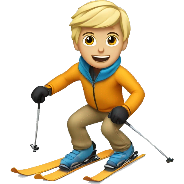 Blond haired boy skiing like a champion emoji