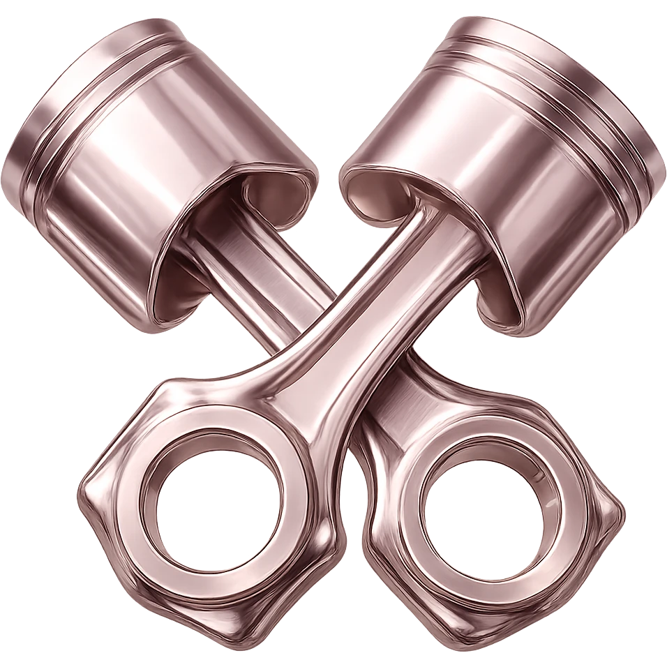 Make the pistons look realistic and metallic with a light baby pink color. Avoid any flat, cartoonish, pillow, or cushion textures. No background, transparent only. The style should be realistic and metallic, not stylized or illustrative. emoji