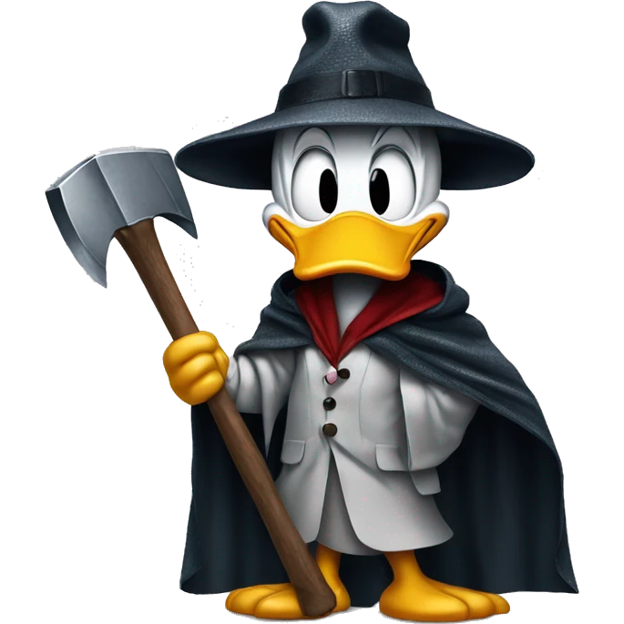 Donald Duck dressed as Patrick Bateman holding axe wearing poncho emoji