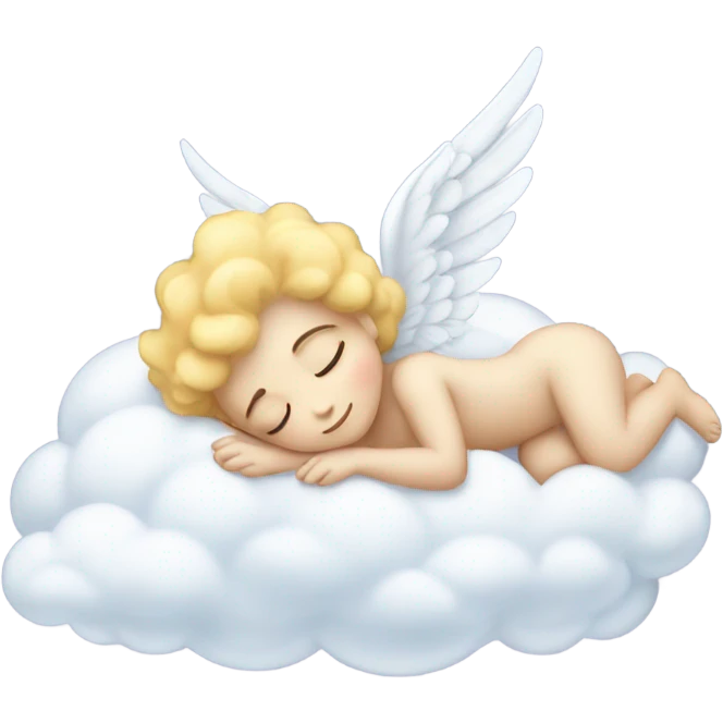 Realistic Photo of pale cupid asleep on a cloud emoji