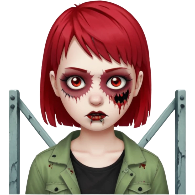 White girl, zombie, micro bangs, short hair, black and red hair, bridge piercing emoji