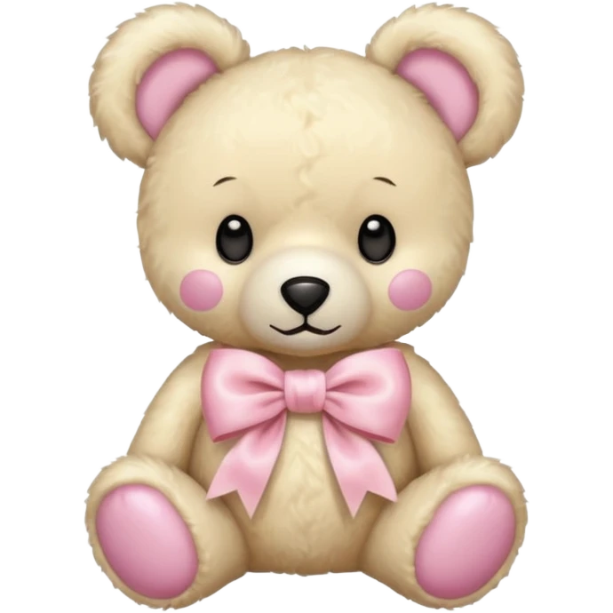 cream colored teddy bear with pastel pink bow emoji