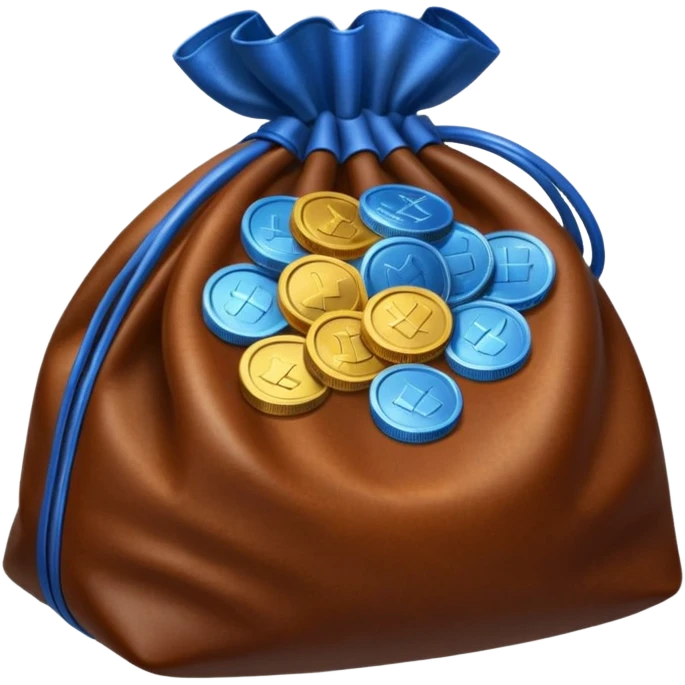 blue coins inside a brown leather bag  emoji