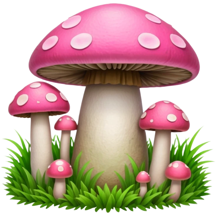 P.P letters, pink and green, with grass growing, mushrooms around emoji