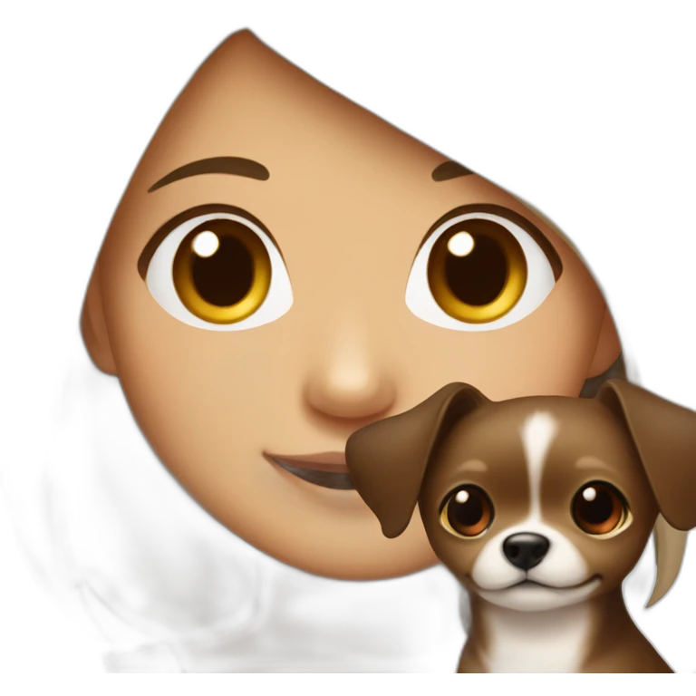 Asian Girl with brown and blonde hair and smiling and small black chiwawa  emoji
