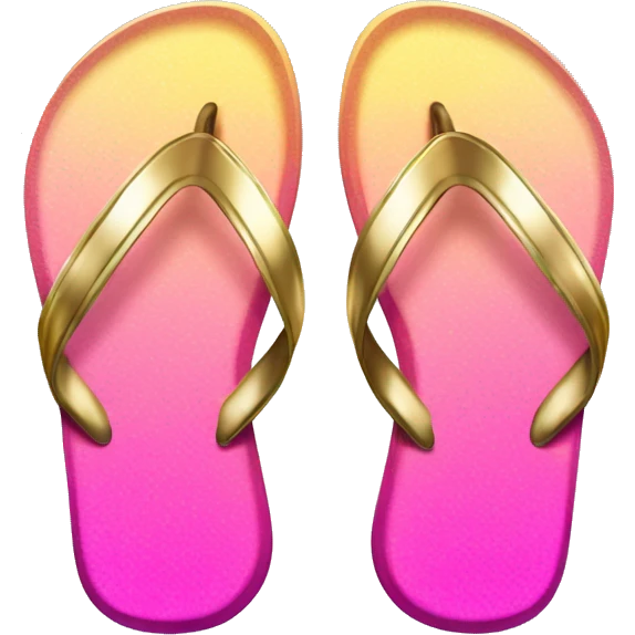 Realistic metallic gold and pink gradient pair of summer flip flops isolated. emoji