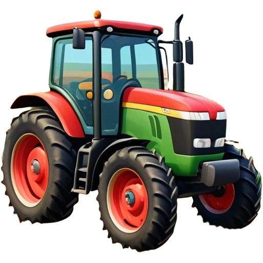 An icon showing close-up tractor in a colorful rural landscape, inspired by Farming Simulator 22. The design features vibrant fields, barns, and crops under a bright sky, with tractors working the land. The peaceful and immersive farming environment is highlighted with a transparent background emoji
